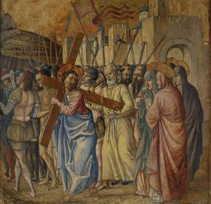 Giovanni Bellini con la collaborazione di Gentile Bellini
Cristo al Calvario e il Cireneo, Sec. XV (1460 - 1461, databile) Tempera
su tavola, 31,8 x 32 cm &copy; Foto di Attilio Onofrio, Soprintendenza BSAE
Calabria