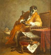 Jean-Baptiste-Sim&eacute;on Chardin: La scimmia antiquario, c. 1735-40, Olio su tela, cm 43,5 x 38,5.Chartres, Mus&eacute;e des Beaux-Arts Chartres, foto Mus&eacute;e des Beaux-Arts