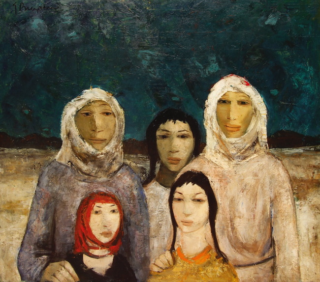 Giacomo Bergomi, Donne greche, 1964-1964, olio su tela, 100x120 cm