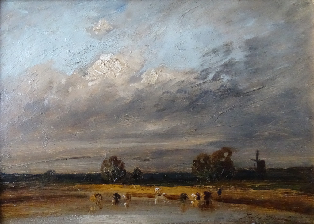 Jules Dupré Bovins dans le paysage olio su tavola collezione privata