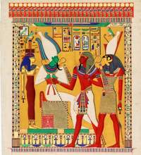 Seti I accompagnato da Horo davanti a Osiri e Hathor Tebe, Valle dei Re, tomba di Seti I (KV 17), marzo-maggio 1829 Alessandro Ricci, copia da L'H&ocirc;te Acquerello, 43,3 x 58 cm Biblioteca Universitaria di Pisa 