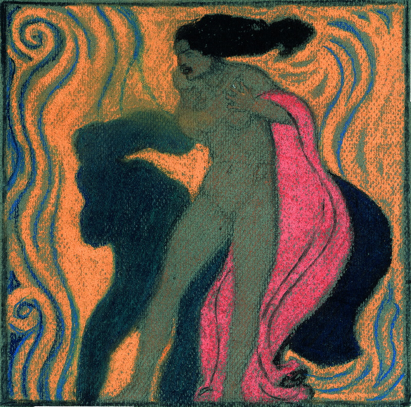 Josef Maria Auchentaller Allegoria n. 4 - Donna tra le fiamme (La Passione?), 1902-1904 Pastello su carta, 209x209 mm Collezione privata