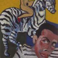 Francesco Clemente, Senza titolo (Autoritratto con zebra), 1980, olio su tela, 40x30 cm, Gian Enzo Sperone, New York 