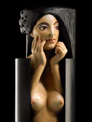 Giuliano Vangi, Lucia, 2008, ebano e bosso, h. cm 115, d. cm 17,7 dettaglio