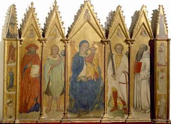 Pietro di Ruffolo (già Primo Maestro di Lecceto), Madonna col Bambino e santi, tempera e oro su tavola, 215 x 160,1447-1448
