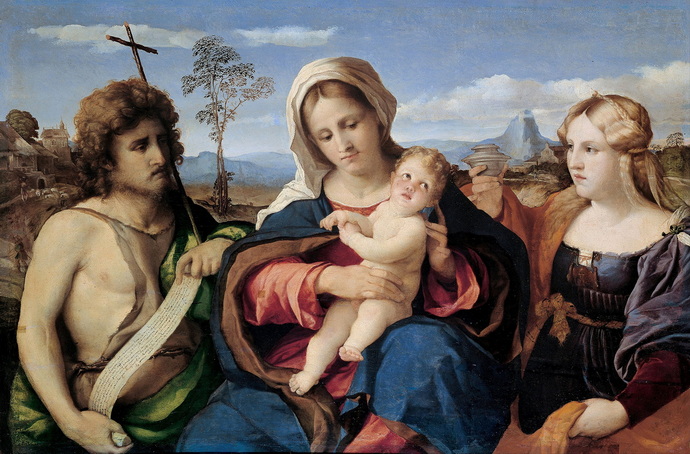 Palma il Vecchio Madonna con il Bambino san Giovanni Battista e la Maddalena olio su tavola Genova Musei di Strada Nuova Palazzo Rosso