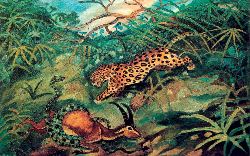 Antonio Ligabue, Giaguaro con gazzella e serpente, 1948