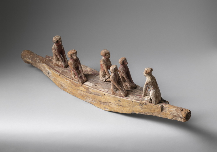 Modellino di imbarcazione con marinai Assiut, Primo Periodo Intermedio (2161–1990 a.C.) Legno, stucco, pittura, 13x86x24 cm S. 14815 Torino, Museo Egizio
