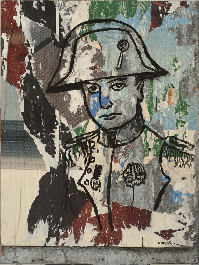 Mimmo Rotella Autoritratto Napoleonico, 1992- 1999 sovrapittura su lamiera 100x75 cm Courtesy Fondazione Mimmo Rotella
