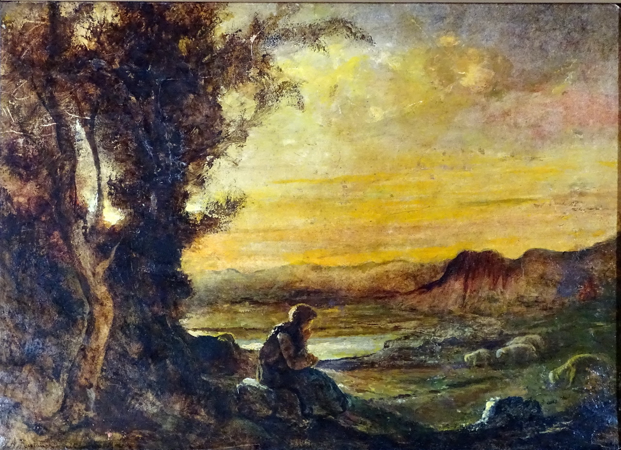 Antonio Fontanesi, Pastorella col suo gregge in paesaggio al tramonto
