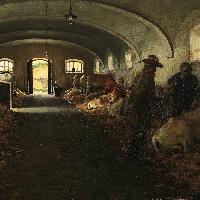 Morbelli-Angelo_Stalla in Lombardia-olio su tela-cm.68x120