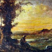 Antonio Fontanesi, Pastorella col suo gregge in paesaggio al tramonto
