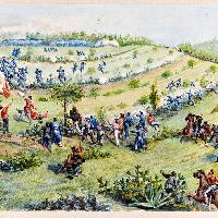 La battaglia di Calatafimi. Schiaffino viene ucciso nel tentativo di difendere la bandiera tricolore. Martedì 15 maggio 1860, ore 13:30