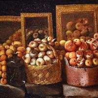 Paolo Antonio Barbieri, Natura morta con bottiglia, frutta, ortaggi e tre specchi