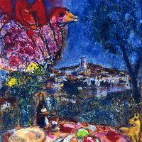 Marc Chagall Il tavolo davanti al villaggio 1968